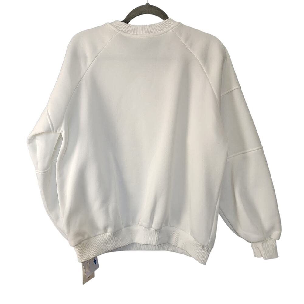Commense Oversized White Sweatshirt S NWT Crewneck Raglan Sleeve Boxy Pullover - Picture 3 of 10
